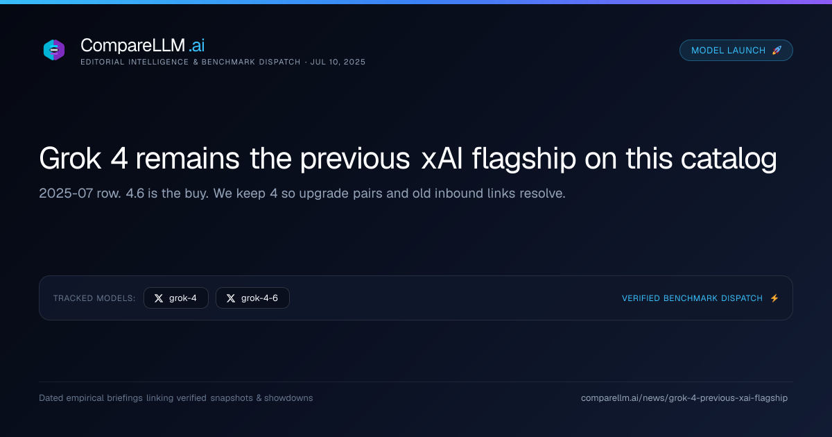 Grok 4 remains the previous xAI flagship on this catalog